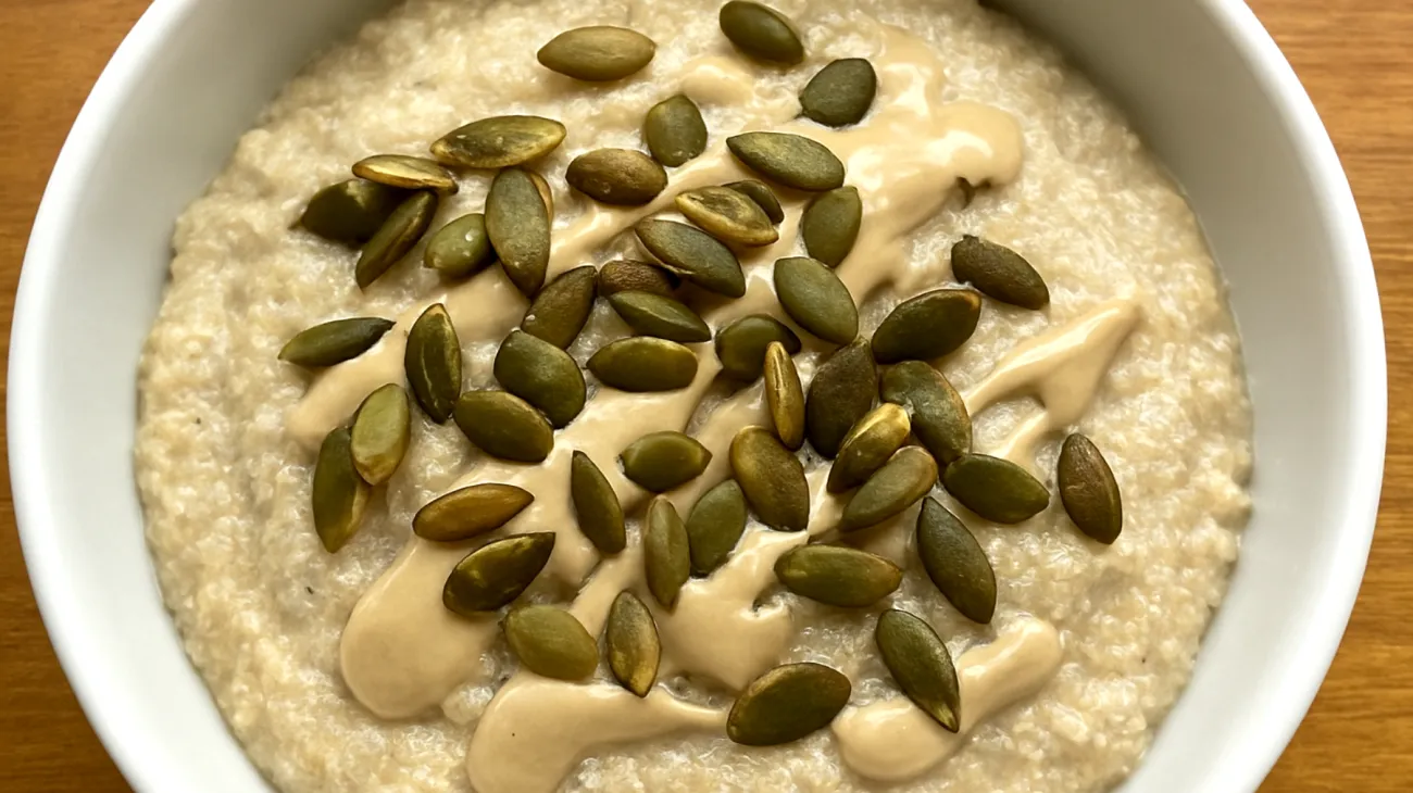 Amaranth-Porridge mit gerösteten Kürbiskernen und Tahini"