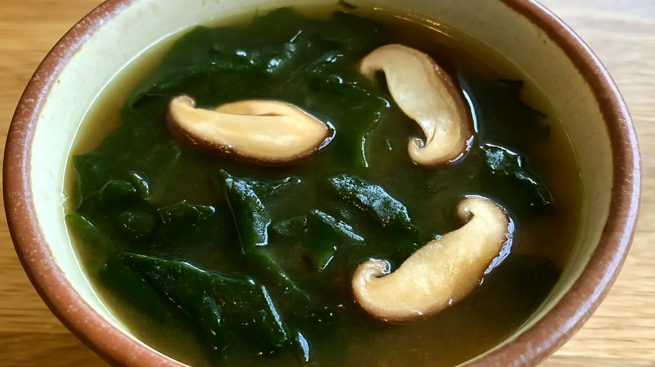 Miso-Suppe mit Wakame-Algen und Shiitake-Pilzen"